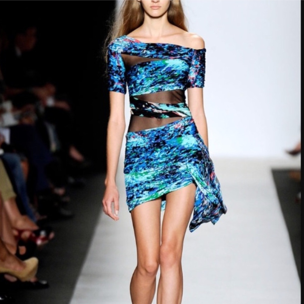 💙 BCBG Runway Blue Mesh Dress Size Small